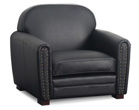 Fauteuil Club simili cuir noir Havane