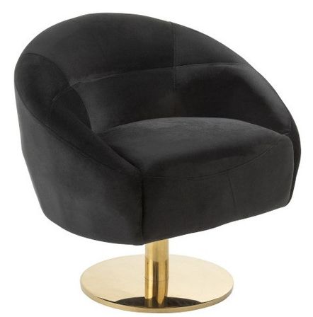 Fauteuil club velours noir et pied métal doré Ysarg