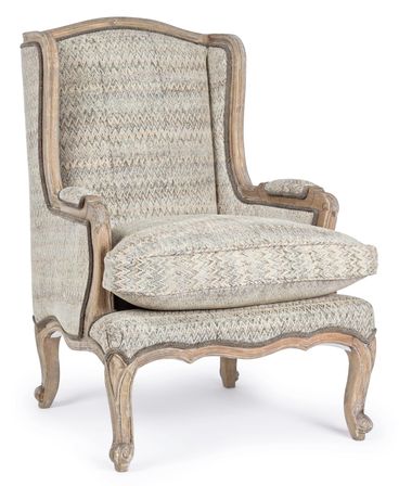 Fauteuil coton beige clair et pieds en bois de manguier Dinou