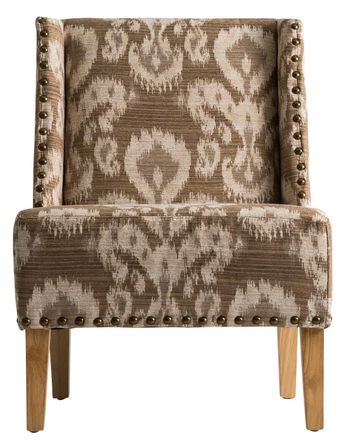 Fauteuil crapaud tissu imprimé beige et pieds pin massif clair Daisy