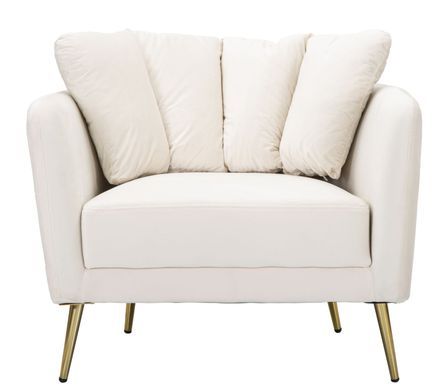 Fauteuil crème design tissu et pieds métal doré KIEV