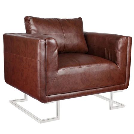 Fauteuil cube avec pieds chromés Marron Similicuir