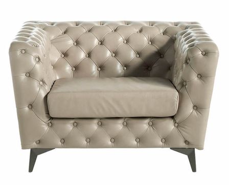 Fauteuil cuir capitonné beige Kaplan