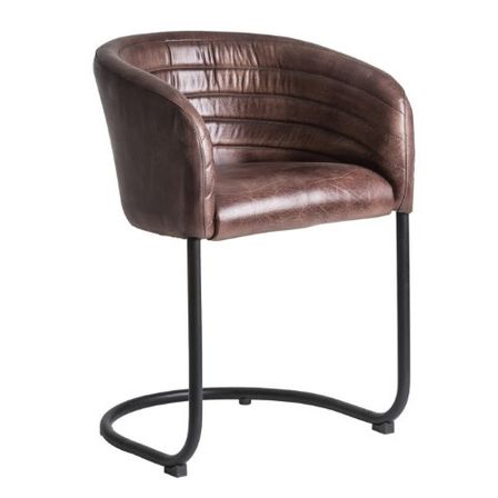Fauteuil cuir marron et pieds métal noir Alina - Lot de 2