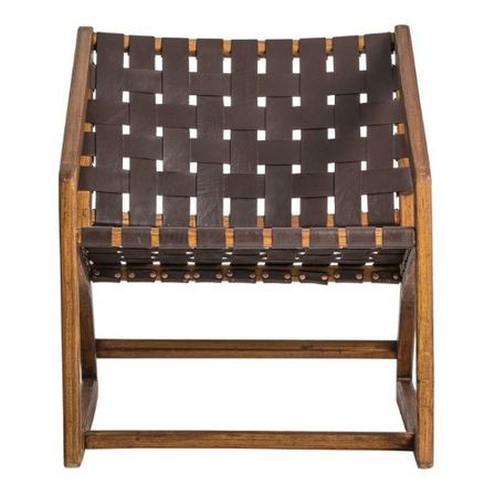 Fauteuil cuir marron et pieds mindi massif clair Ankina