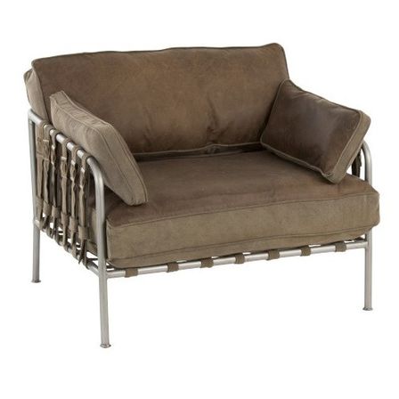 Fauteuil cuir vert kaki et pieds métal argenté Verde