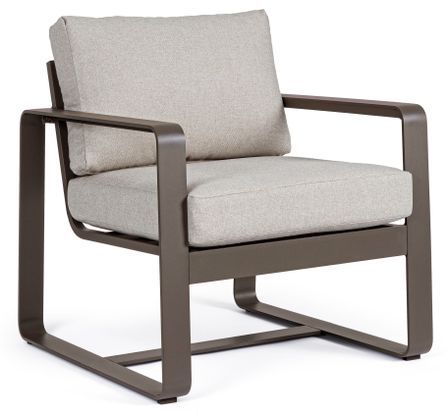 Fauteuil de jardin aluminium marron et coussin Masy - Lot de 2