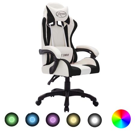 Fauteuil de jeux vidéo avec LED RVB Blanc et noir Similicuir 3