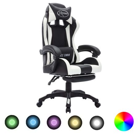 Fauteuil de jeux vidéo avec LED RVB Blanc et noir Similicuir 2