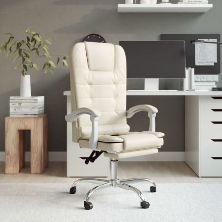 Fauteuil de massage inclinable de bureau Crème Similicuir