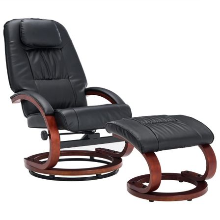Fauteuil de relaxation inclinable avec ottoman simili noir Kombor