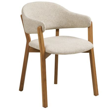 Fauteuil de salle à manger en chêne massif et tissu beige DUNKIRK