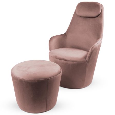 Fauteuil design avec repose-pieds velours rose Lanod