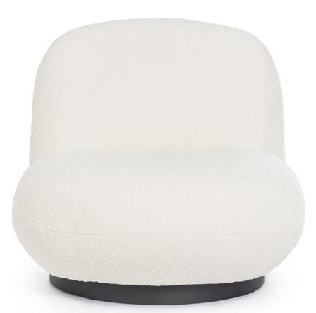 Fauteuil design pivotant tissu doux bouclé blanc et pieds acier noir MAGGY
