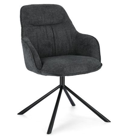 Fauteuil design tissu doux gris foncé et pieds acier noir Grawa - Lot de 2