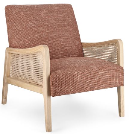 Fauteuil en bois de pin et rotin assise tissu orange cider Denvar 68 cm