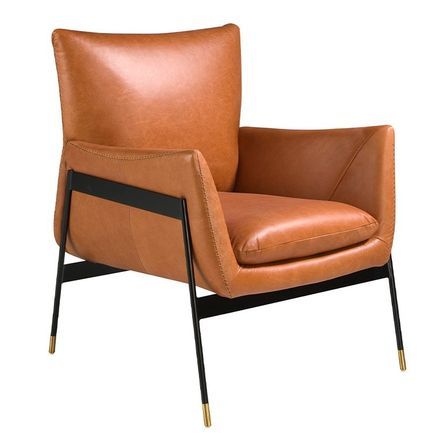 Fauteuil en cuir marron et pieds en acier noir ROXANE