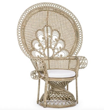 Fauteuil en forme de paon en rotin naturel avec coussin PEACOCK