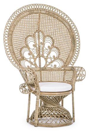 Fauteuil en forme de paon en rotin naturel avec coussin Pero