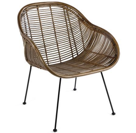 Fauteuil en osier marron et pieds métal noir KIREL