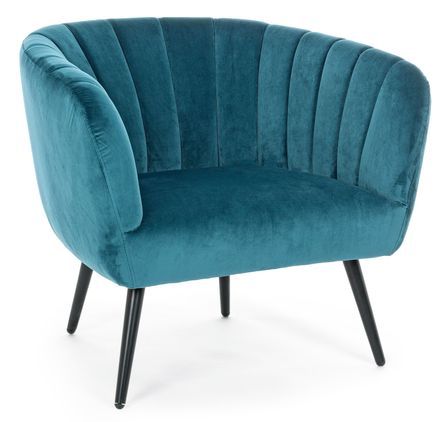 Fauteuil en polyester bleu paon et pieds en acier noir Avi
