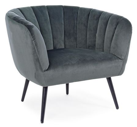 Fauteuil en polyester gris foncé et pieds en acier noir Avi