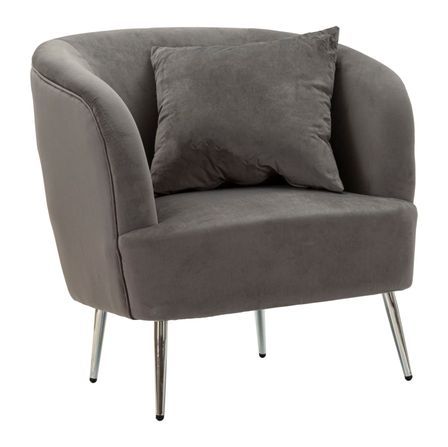Fauteuil gris velours pieds argentés design moderne