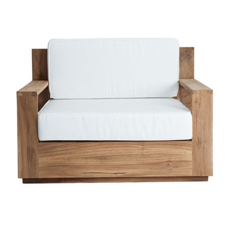 Fauteuil large tissu blanc et teck massif clair Zen
