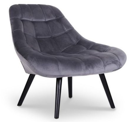 Fauteuil large velours gris et pieds bois noir Dani
