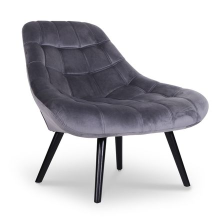 Fauteuil large velours gris et pieds bois noir Méli - Lot de 2