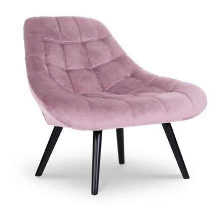 Fauteuil large velours rose et pieds bois noir Dani