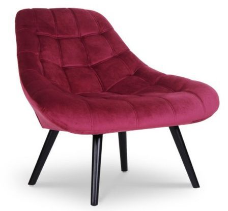 Fauteuil large velours rouge et pieds bois noir Dani