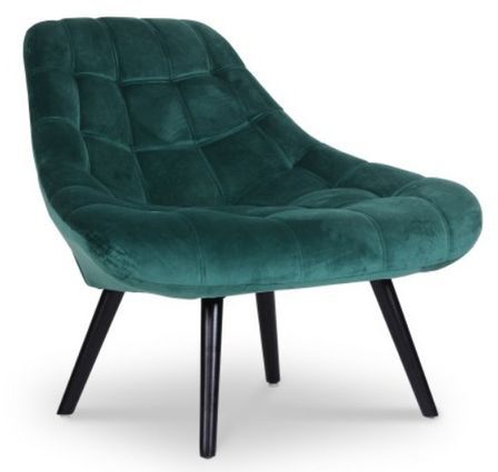 Fauteuil large velours vert et pieds bois noir Dani
