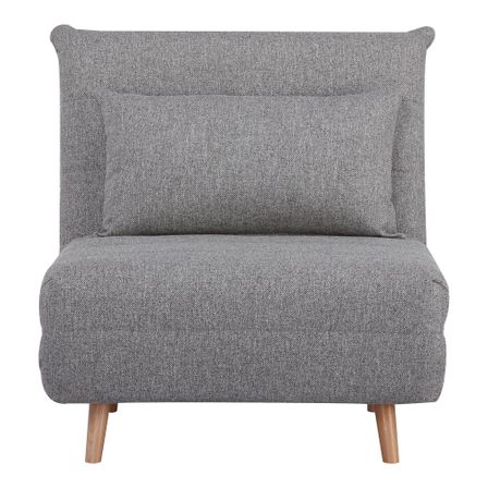 Fauteuil Lit MARLOW – Tissu gris & pieds en bois naturel
