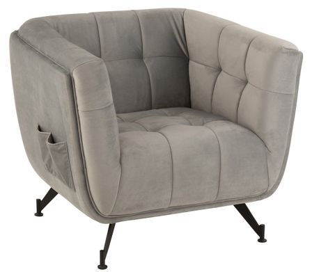 Fauteuil lounge bois et tissu gris clair Gertrude