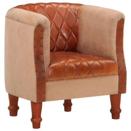 Fauteuil Marron Cuir véritable et bois de manguier massif 2