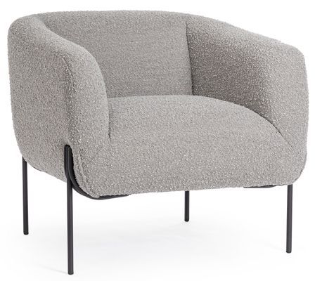 Fauteuil moderne CLAUDINE – Tissu bouclé doux & pieds acier noir