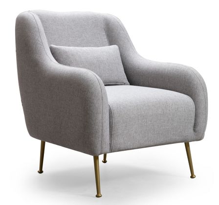 Fauteuil moderne tissu gris et piéds métal doré Kezila 78 cm