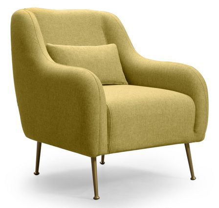 Fauteuil moderne tissu jaune et piéds métal doré Kezila 78 cm