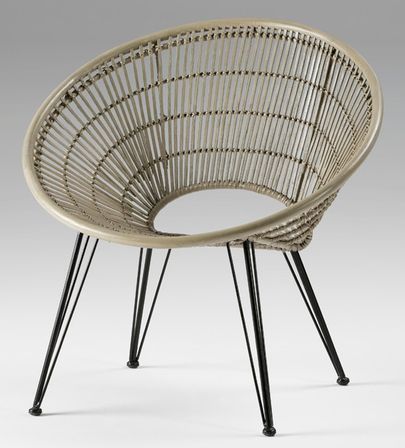 Fauteuil osier gris et pieds métal noir Gael