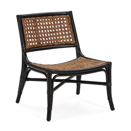Fauteuil osier naturel et bois noir Rama