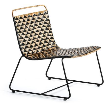 Fauteuil osier noir et clair pieds métal noir