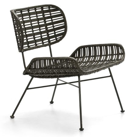 Fauteuil osier tissé vert foncé et pieds métal