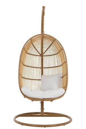 Fauteuil ovale suspendu acier effet rotin naturel BINO– Élégance aérienne