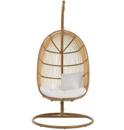 Fauteuil ovale suspendu acier effet rotin naturel BINO– Élégance aérienne