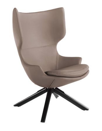 Fauteuil pivotant similicuir taupe et pieds en bois Yanick