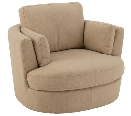 Fauteuil pivotant tissu beige et pied en bois Vida