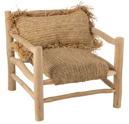 Fauteuil raphia et bois teck naturel Timo