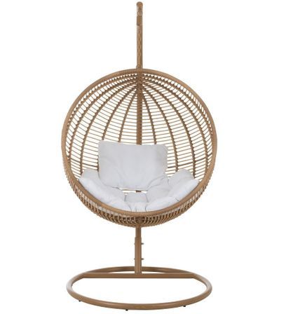 Fauteuil rond suspendu acier effet rotin naturel BINO - L'art de la détente en suspension