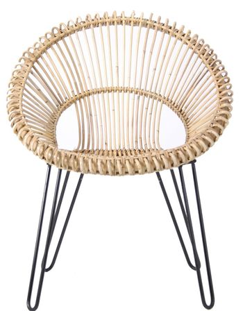 Fauteuil rotin clair et pieds métal noir Wahil